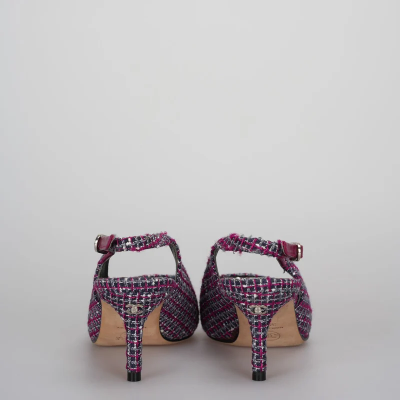 Chanel lila Tweed Slingback Heels Sandalen 35.5Multicolor