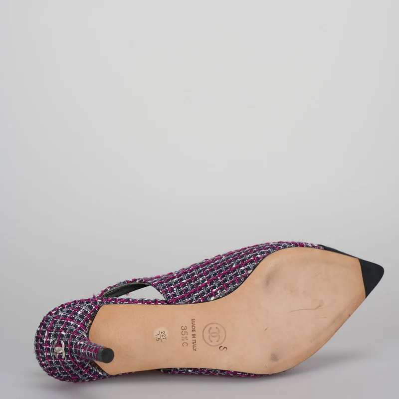 Chanel lila Tweed Slingback Heels Sandalen 35.5Multicolor