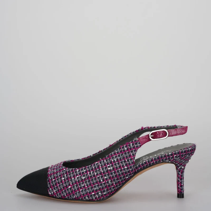 Chanel lila Tweed Slingback Heels Sandalen 35.5Multicolor