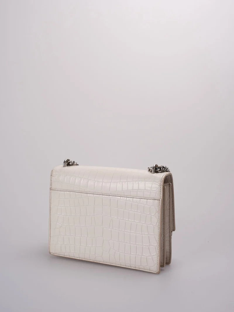 Saint Laurent YSL Sunset – Mittlere Ledertasche mit Krokodilprägung in Elfenbein