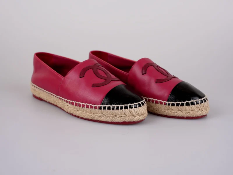 Chanel Lammleder CC Espadrilles Fuchsia Schwarz Größe 38