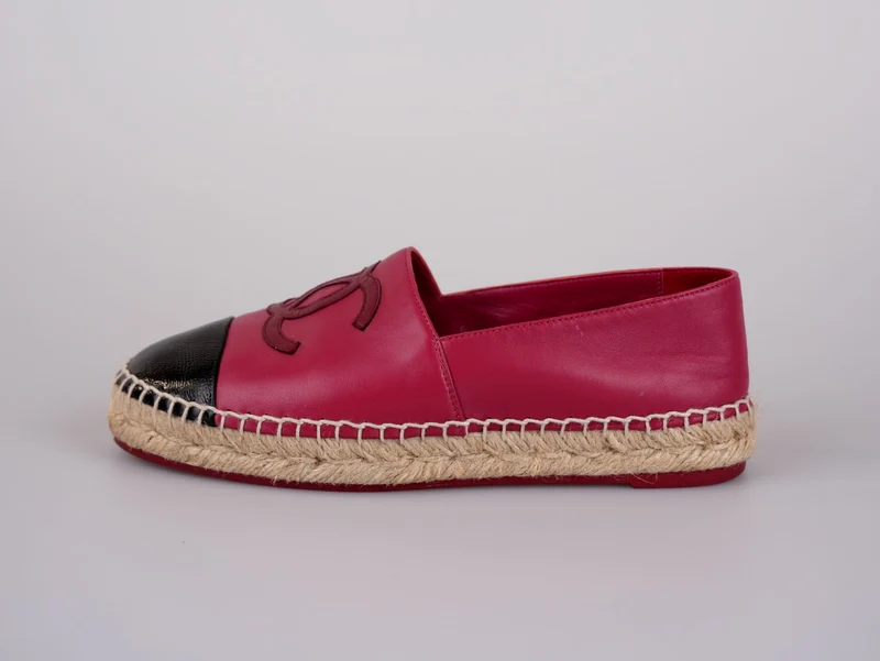Chanel Lammleder CC Espadrilles Fuchsia Schwarz Größe 38