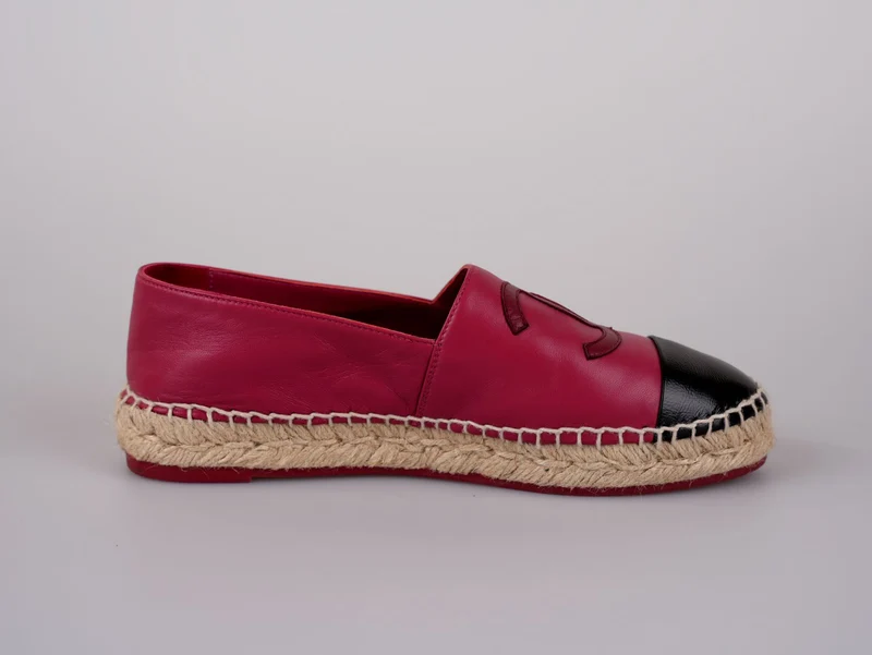 Chanel Lammleder CC Espadrilles Fuchsia Schwarz Größe 38