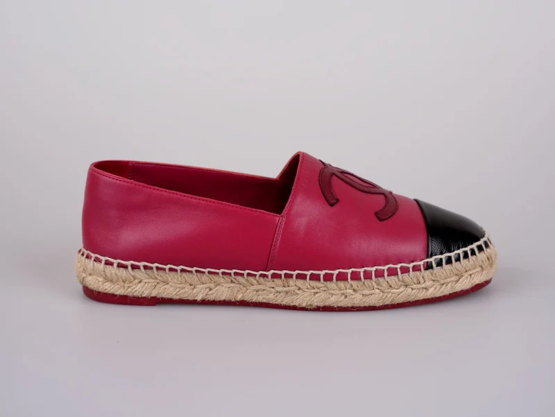 Chanel Lammleder CC Espadrilles Fuchsia Schwarz Größe 38