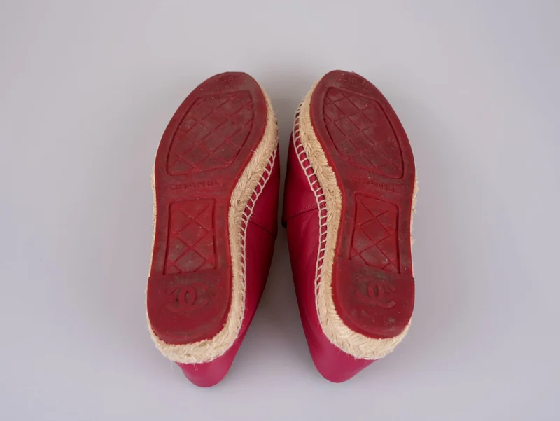 Chanel Lammleder CC Espadrilles Fuchsia Schwarz Größe 38