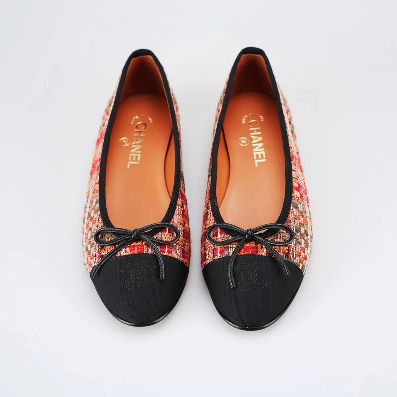 Chanel Ballerinas Mehrfarbiger Stoff und Leder CC 38
