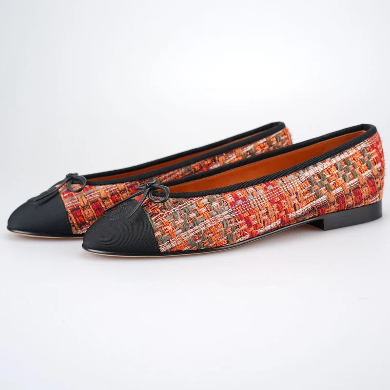 Chanel Ballerinas Mehrfarbiger Stoff und Leder CC 38