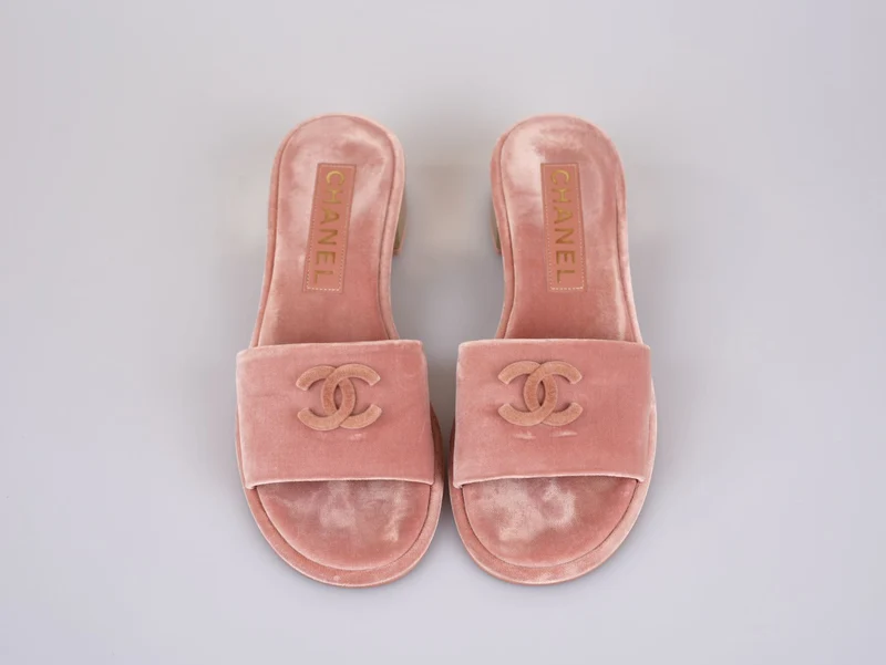 Chanel Gold Heels Rosa Pantoletten Größe 38C