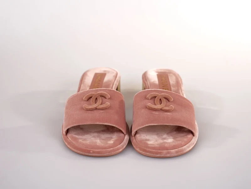 Chanel Gold Heels Rosa Pantoletten Größe 38C