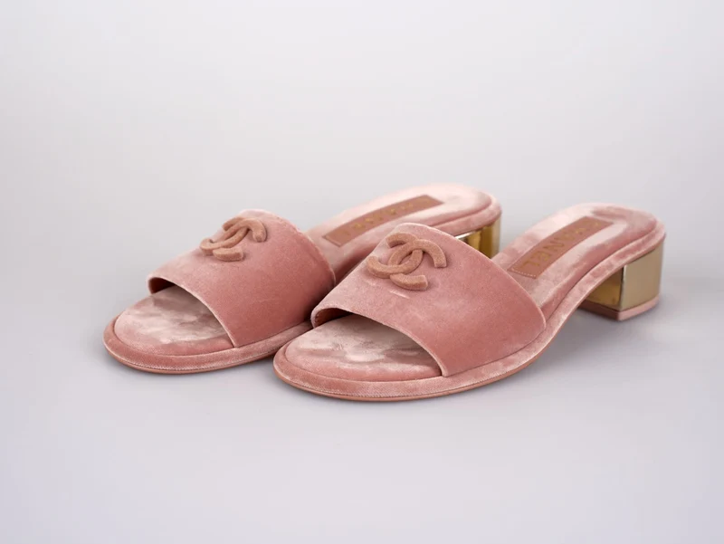 Chanel Gold Heels Rosa Pantoletten Größe 38C