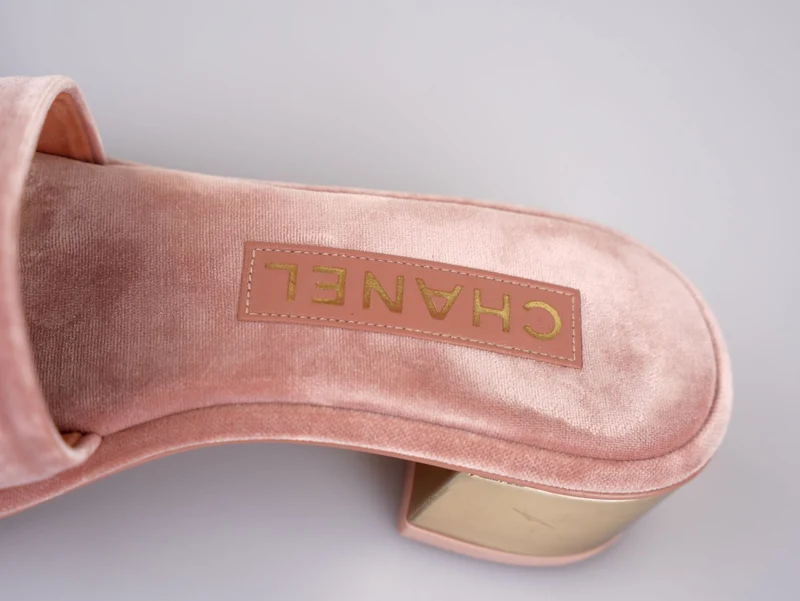 Chanel Gold Heels Rosa Pantoletten Größe 38C