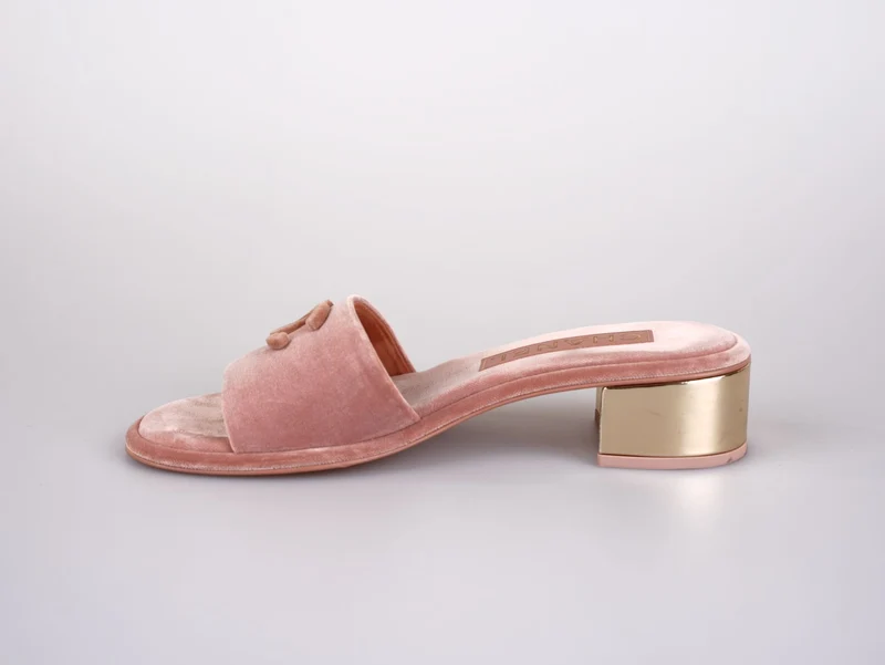 Chanel Gold Heels Rosa Pantoletten Größe 38C