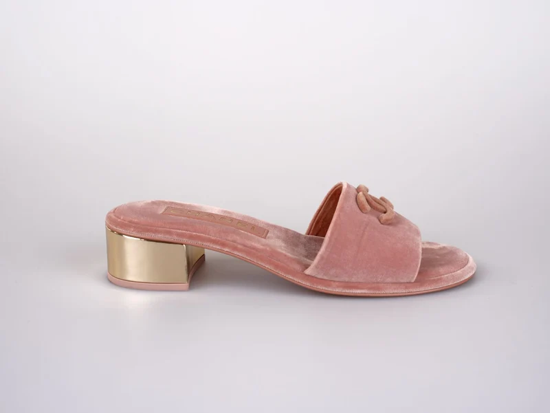 Chanel Gold Heels Rosa Pantoletten Größe 38C