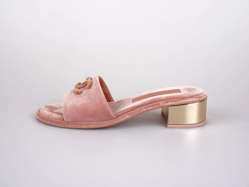 Chanel Gold Heels Rosa Pantoletten Größe 38C