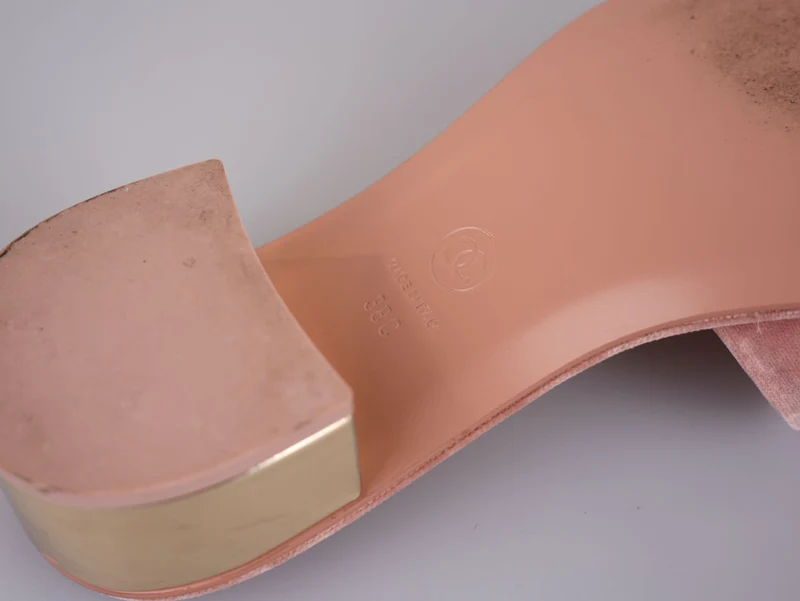 Chanel Gold Heels Rosa Pantoletten Größe 38C