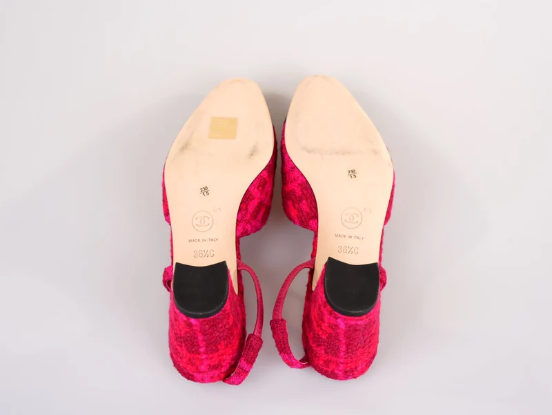 Chanel Pink/Schwarz Tweed und Canvas CC Slingback Pumps Größe 36.5C