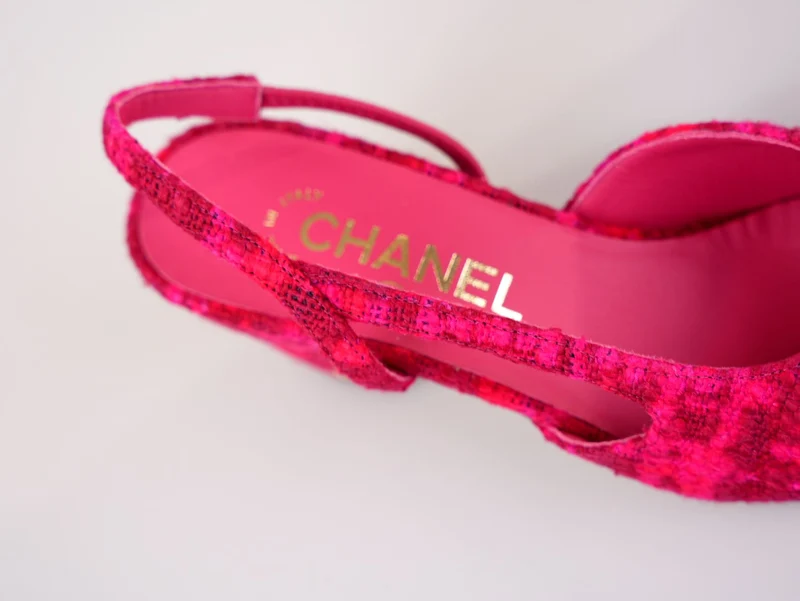 Chanel Pink/Schwarz Tweed und Canvas CC Slingback Pumps Größe 36.5C