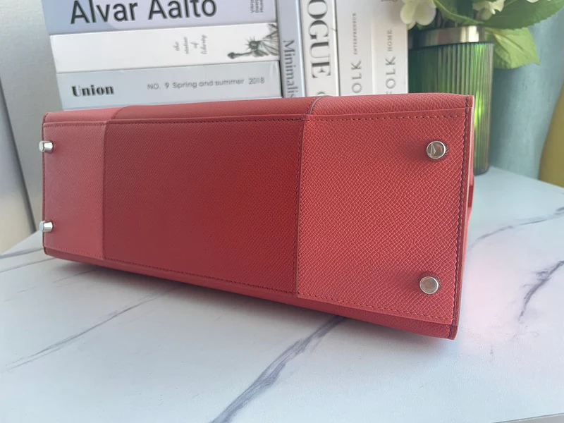 Hermès Kelly 32 Sellier Zweifarbig Rosa & Koralle Epsom (Palladium-Beschläge)