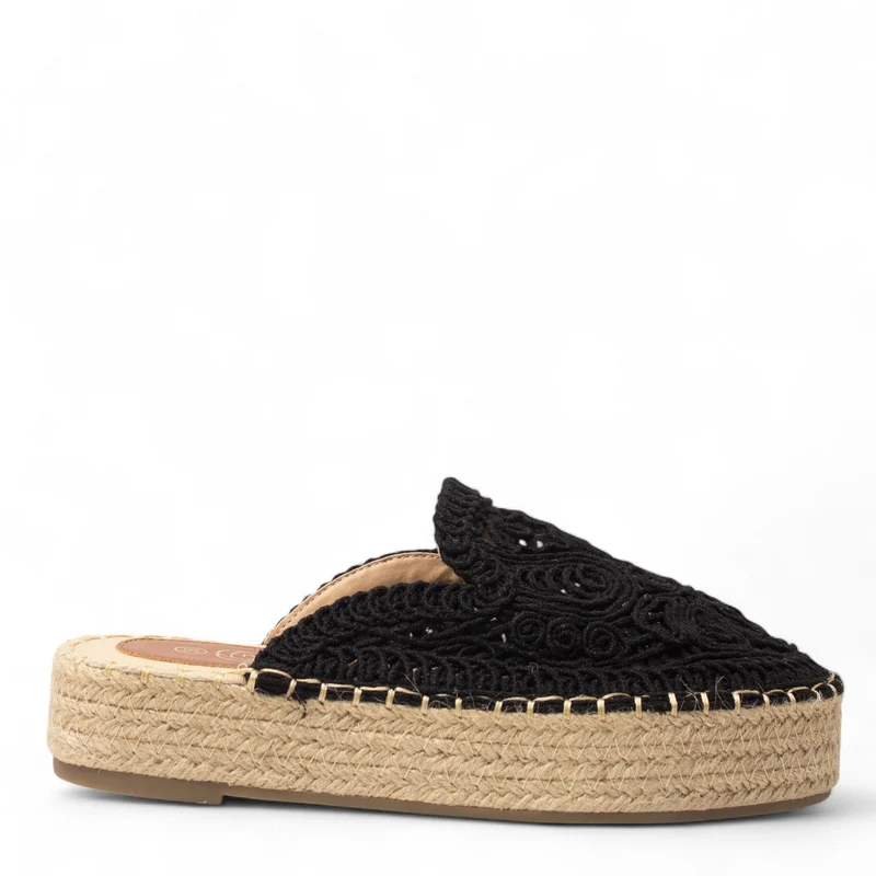 Europeon Union Women Black Cloth Mules #4359