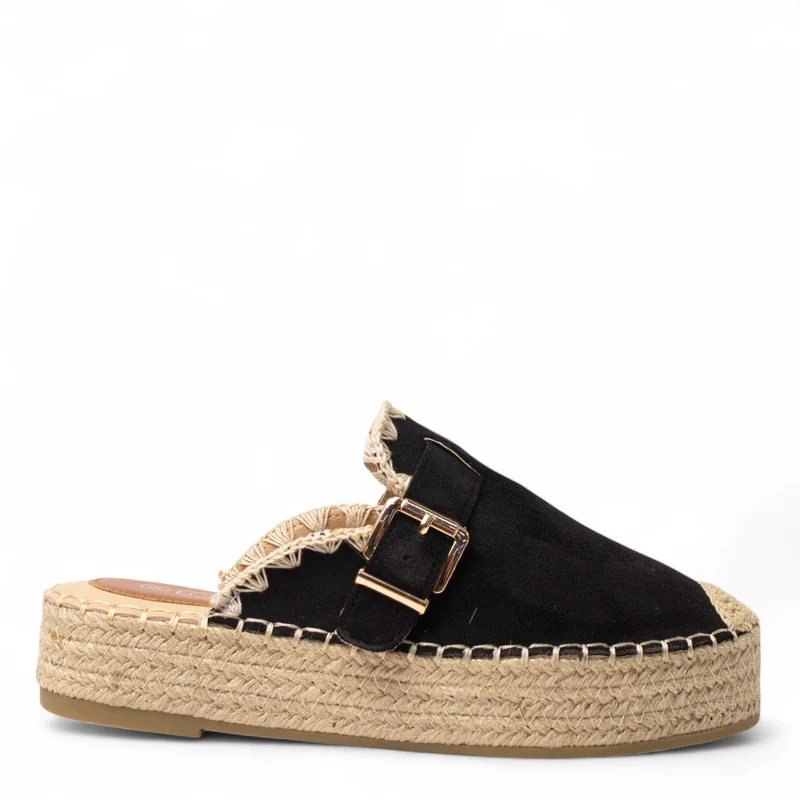 Europeon Union Women Black Chamois Mules #4361