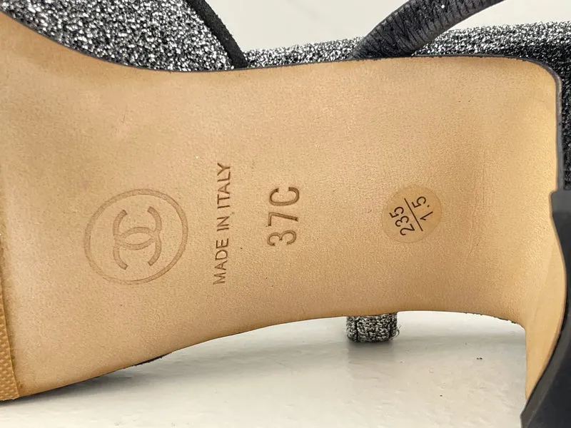 Chanel Glitzer Slingback Pumps mit CC Logo 37 Limitierte Auflage