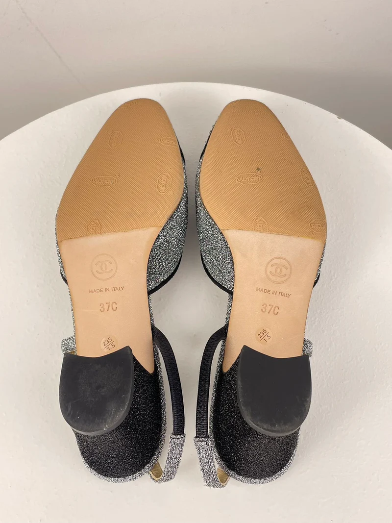 Chanel Glitzer Slingback Pumps mit CC Logo 37 Limitierte Auflage