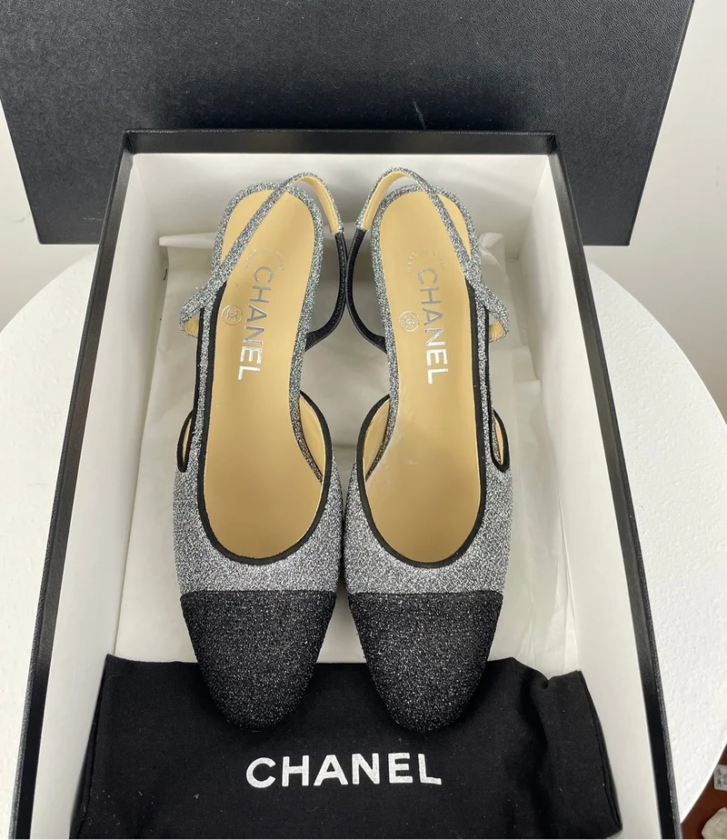 Chanel Glitzer Slingback Pumps mit CC Logo 37 Limitierte Auflage
