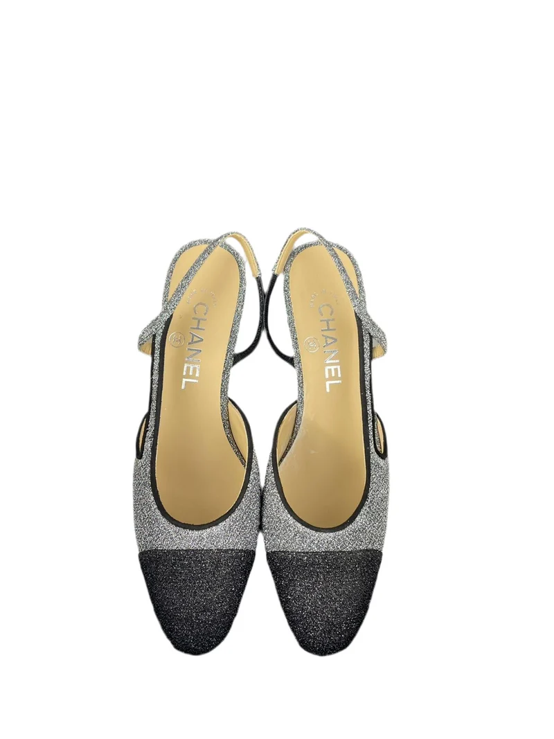 Chanel Glitzer Slingback Pumps mit CC Logo 37 Limitierte Auflage