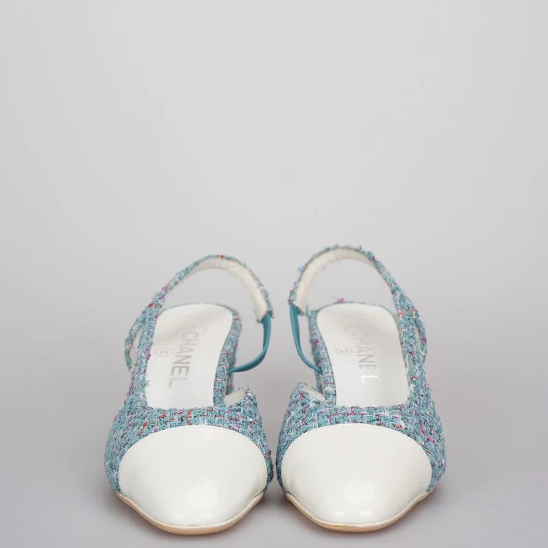Chanel Tweed Slingback-Pumps in Tiffanyblau 38