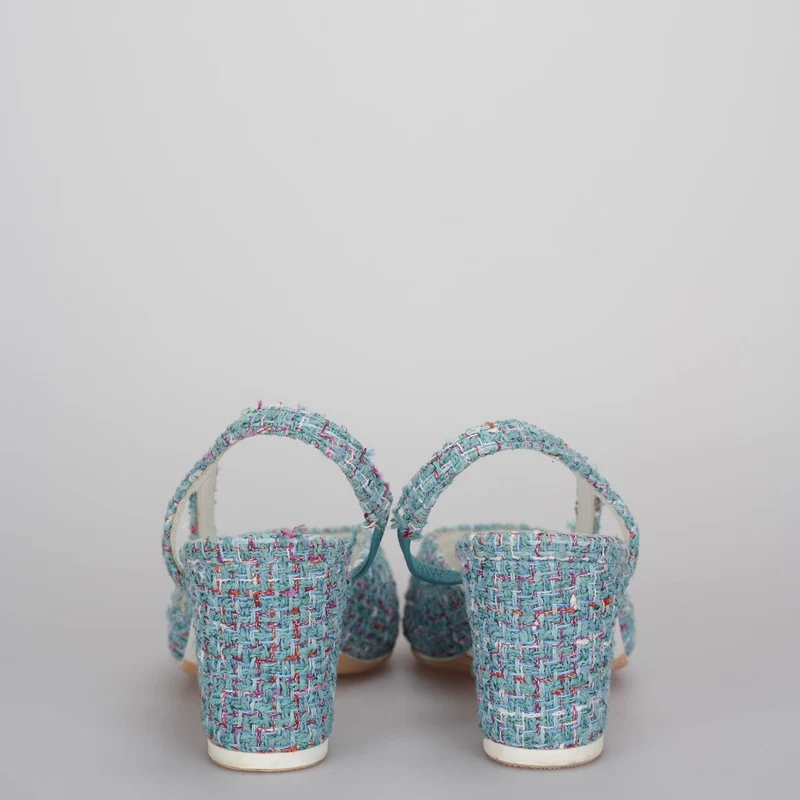 Chanel Tweed Slingback-Pumps in Tiffanyblau 38