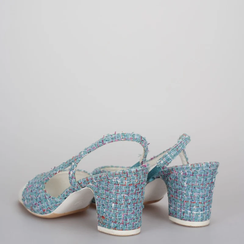 Chanel Tweed Slingback-Pumps in Tiffanyblau 38