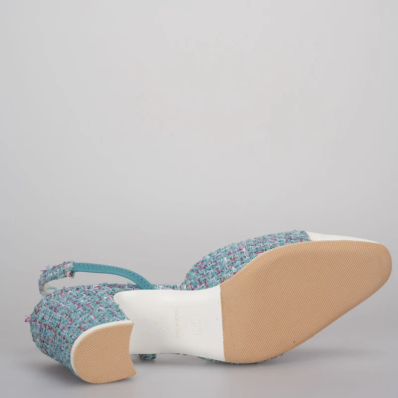 Chanel Tweed Slingback-Pumps in Tiffanyblau 38