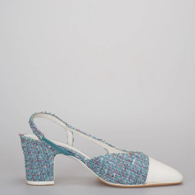 Chanel Tweed Slingback-Pumps in Tiffanyblau 38