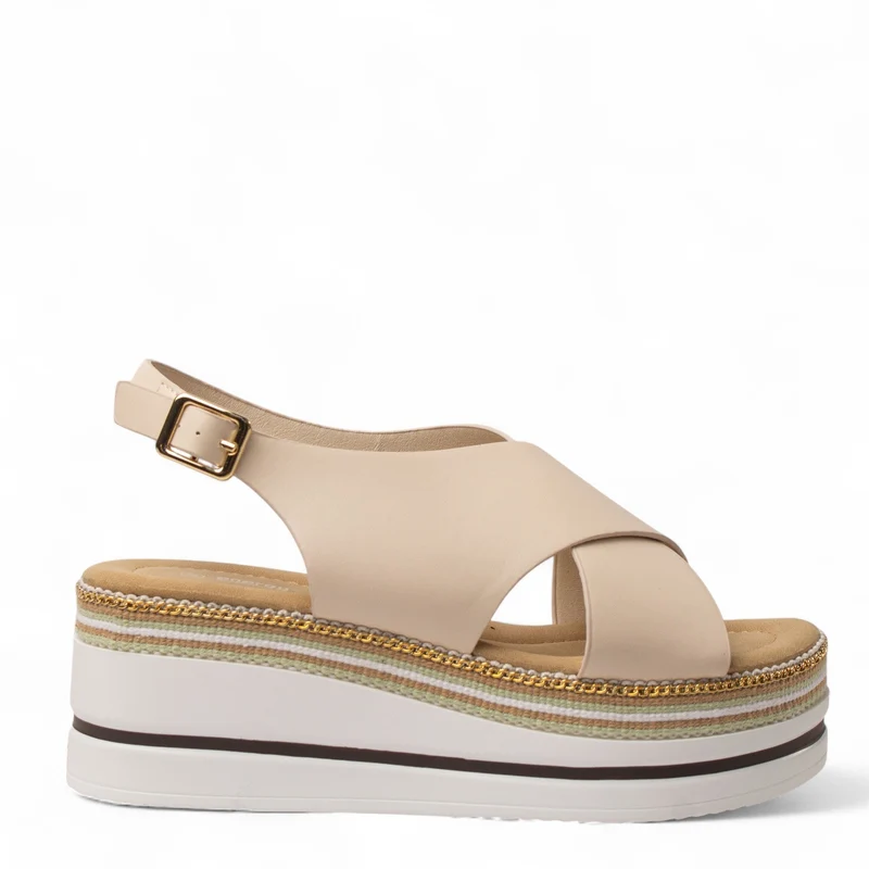Europeon Union Women Beige Leather Sandal #4393