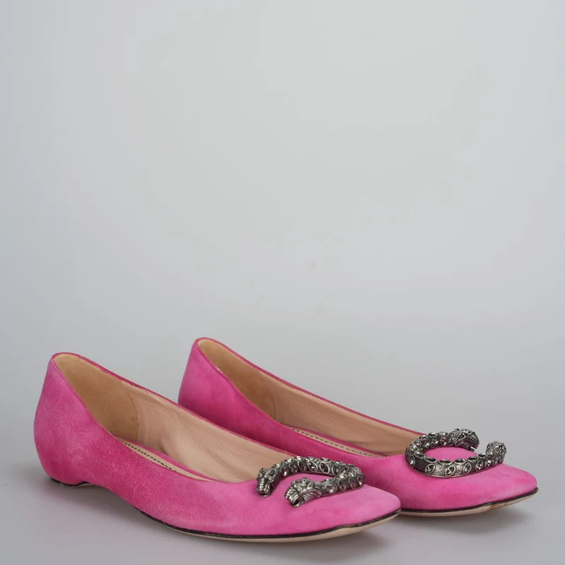 Gucci - Dionysus Pink Wildleder Flats 37