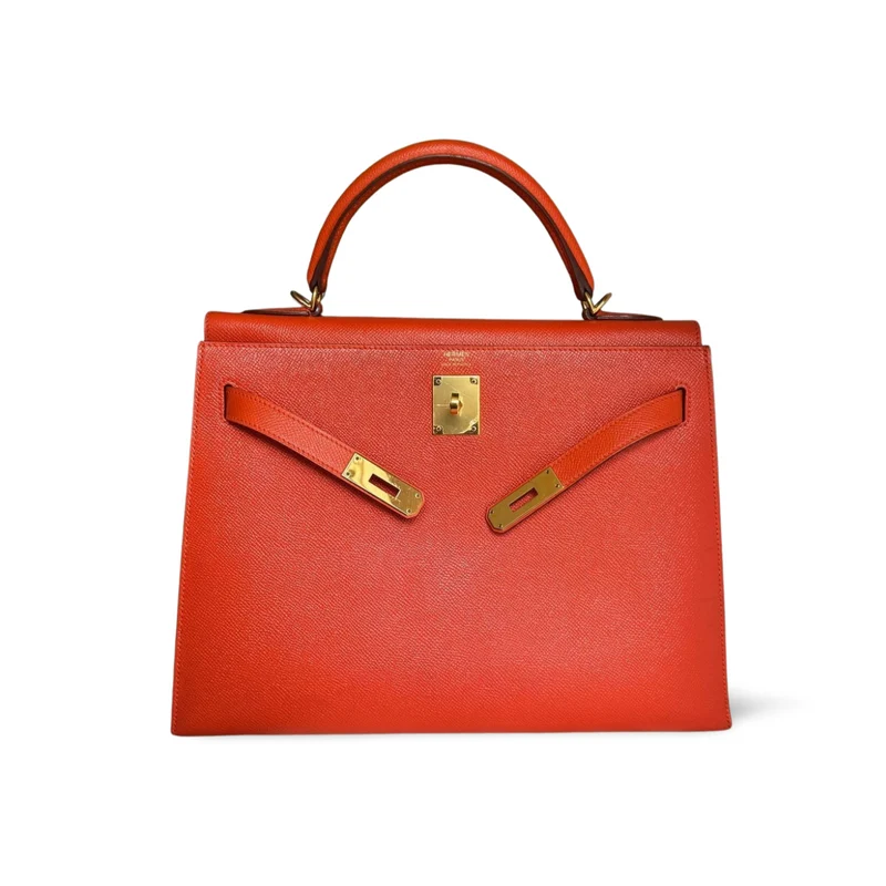 Hermes Orange Kelly 32 Sellier Tasche aus Epsom-Leder mit goldener Hardware