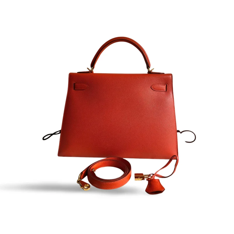 Hermes Orange Kelly 32 Sellier Tasche aus Epsom-Leder mit goldener Hardware