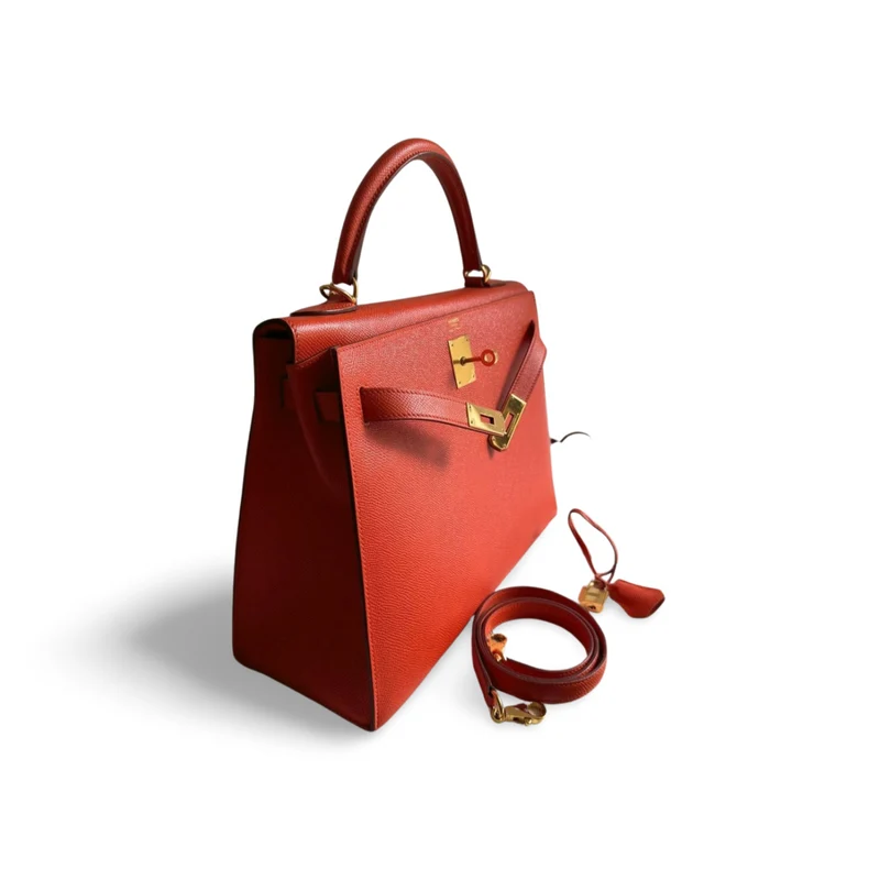 Hermes Orange Kelly 32 Sellier Tasche aus Epsom-Leder mit goldener Hardware