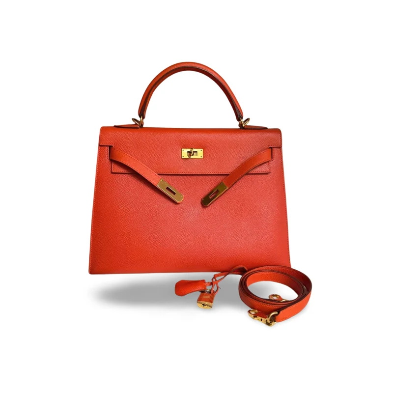 Hermes Orange Kelly 32 Sellier Tasche aus Epsom-Leder mit goldener Hardware