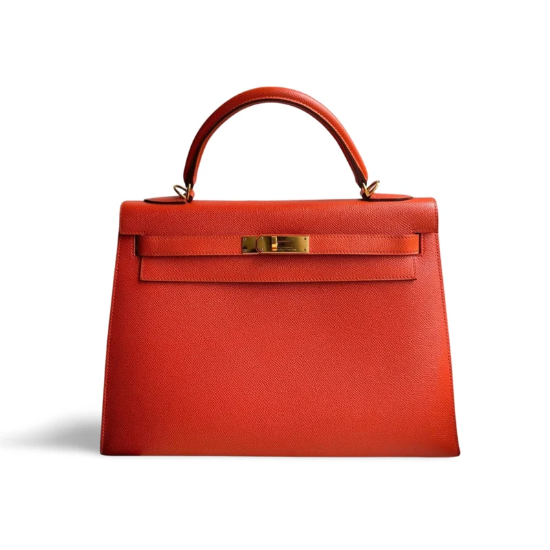 Hermes Orange Kelly 32 Sellier Tasche aus Epsom-Leder mit goldener Hardware