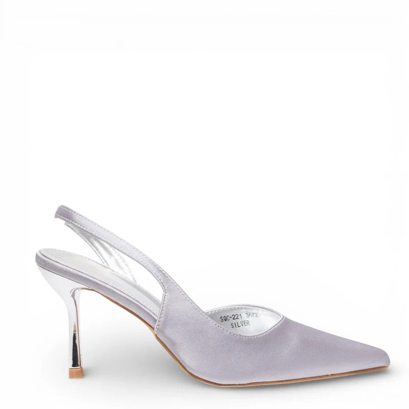 EuropeonUnion Women Silver Satin Heels #4837