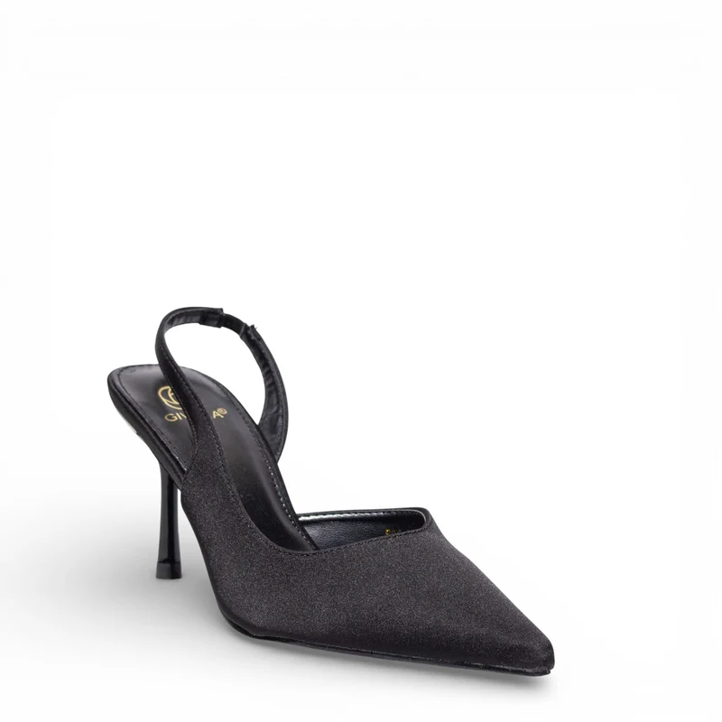 EuropeonUnion Women Black Satin Heels #4838