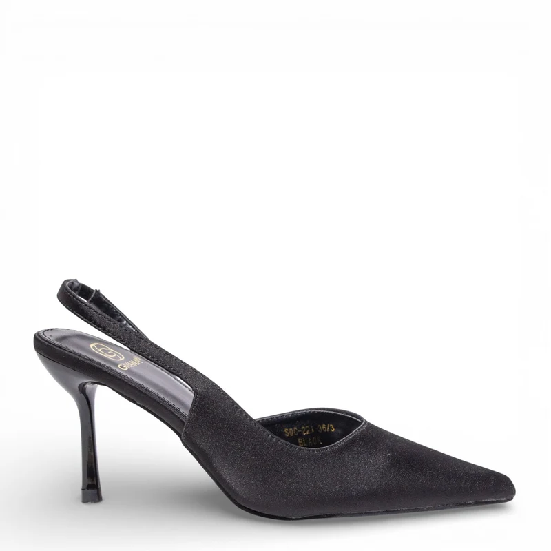 EuropeonUnion Women Black Satin Heels #4838