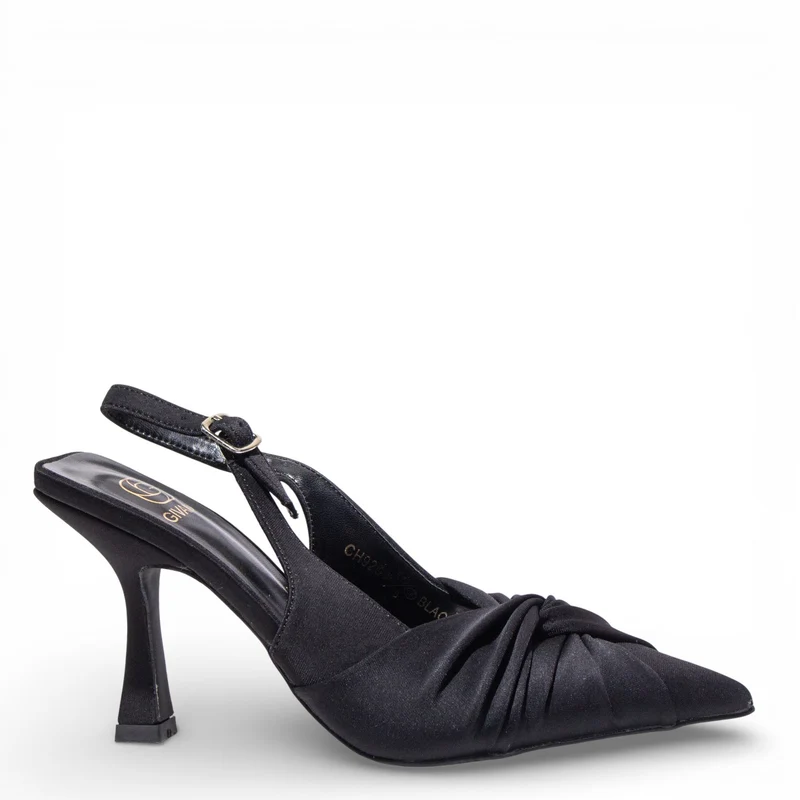 EuropeonUnion Women Black Satin Heels #4848