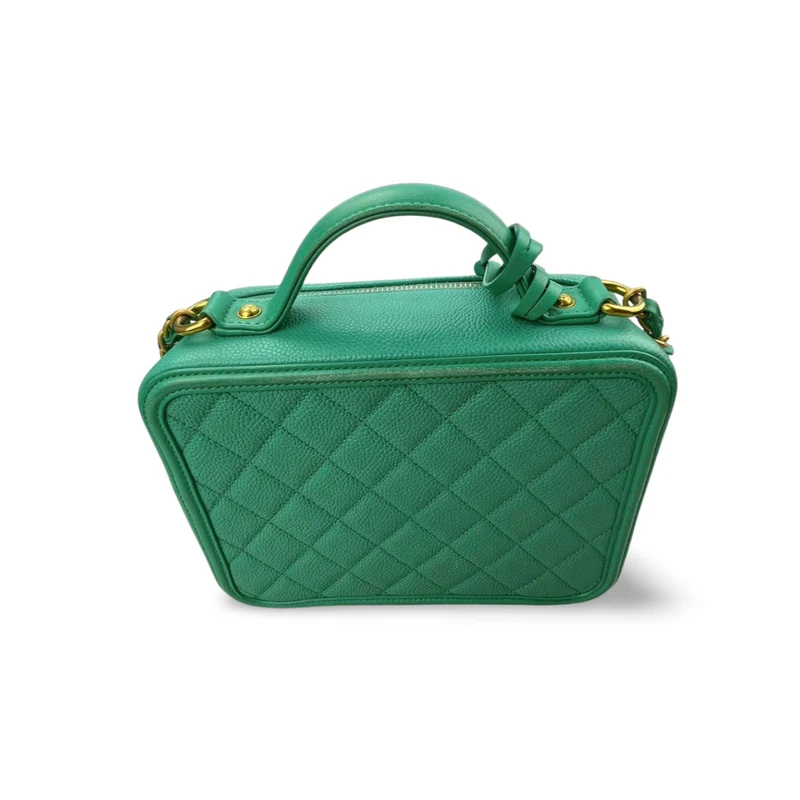 Chanel Vanity Case Tasche aus Kaviarleder mit gebürsteten Goldbeschlägen, Mintgrün, Medium