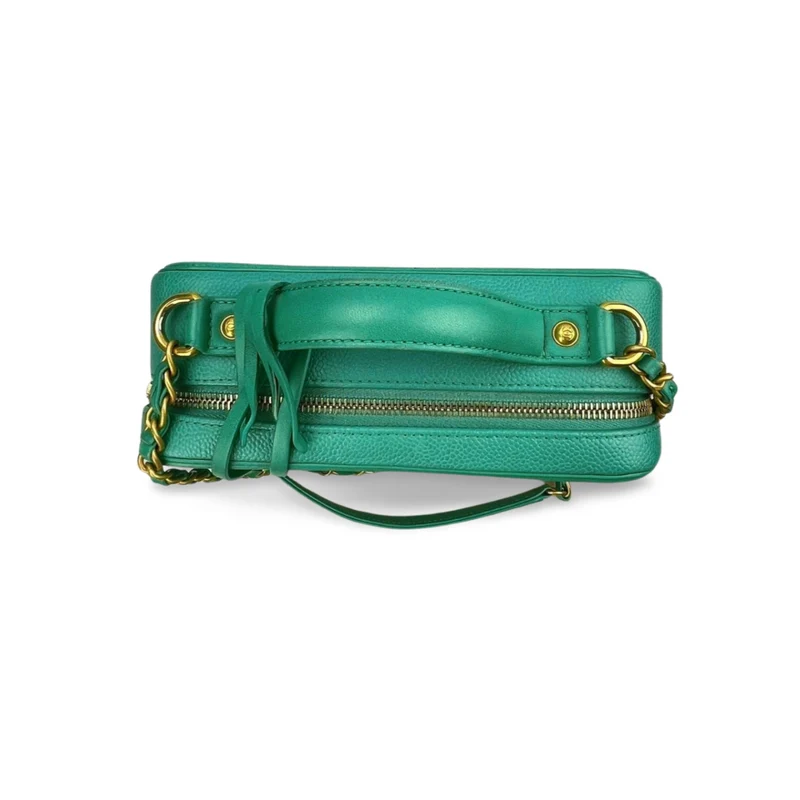 Chanel Vanity Case Tasche aus Kaviarleder mit gebürsteten Goldbeschlägen, Mintgrün, Medium