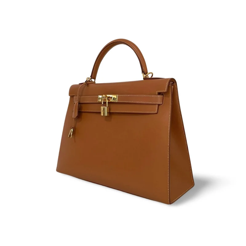 Hermes Kelly Bag 32cm aus Gold (Braun) Boxleder mit Goldbeschlägen