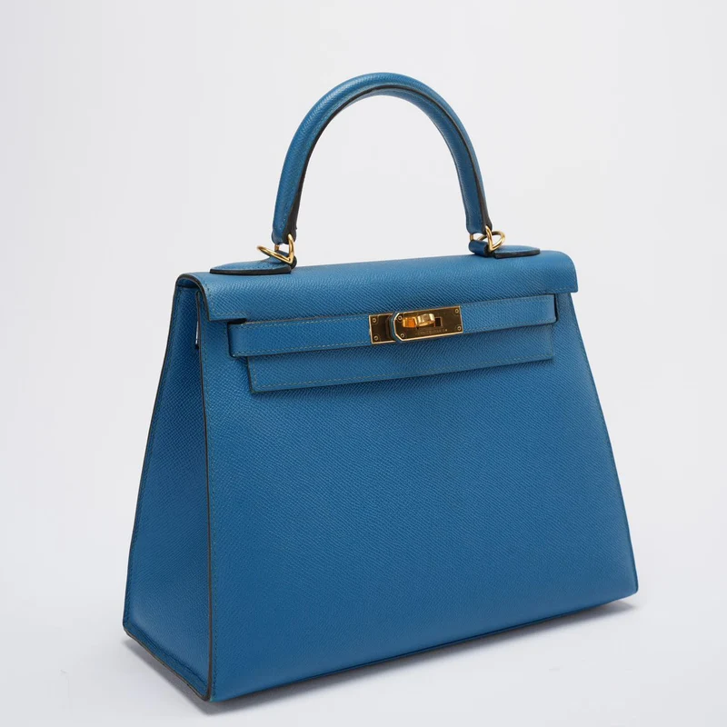 Hermes Kelly Sellier Tasche 28cm aus blauem Epsom-Leder mit goldener Hardware