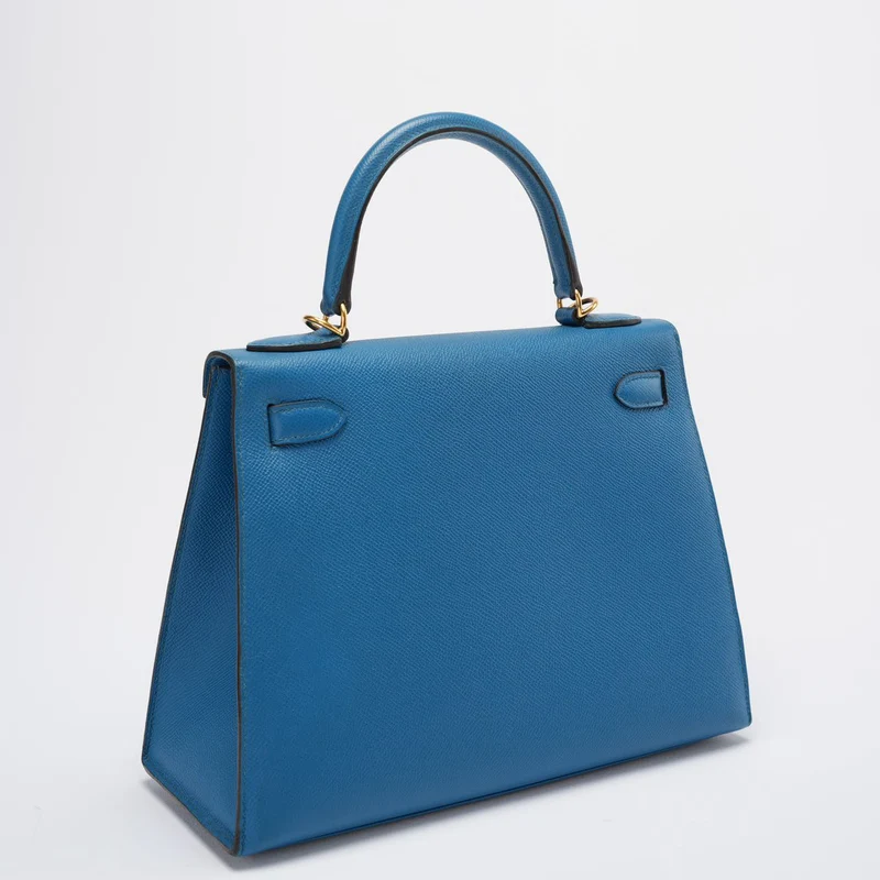 Hermes Kelly Sellier Tasche 28cm aus blauem Epsom-Leder mit goldener Hardware