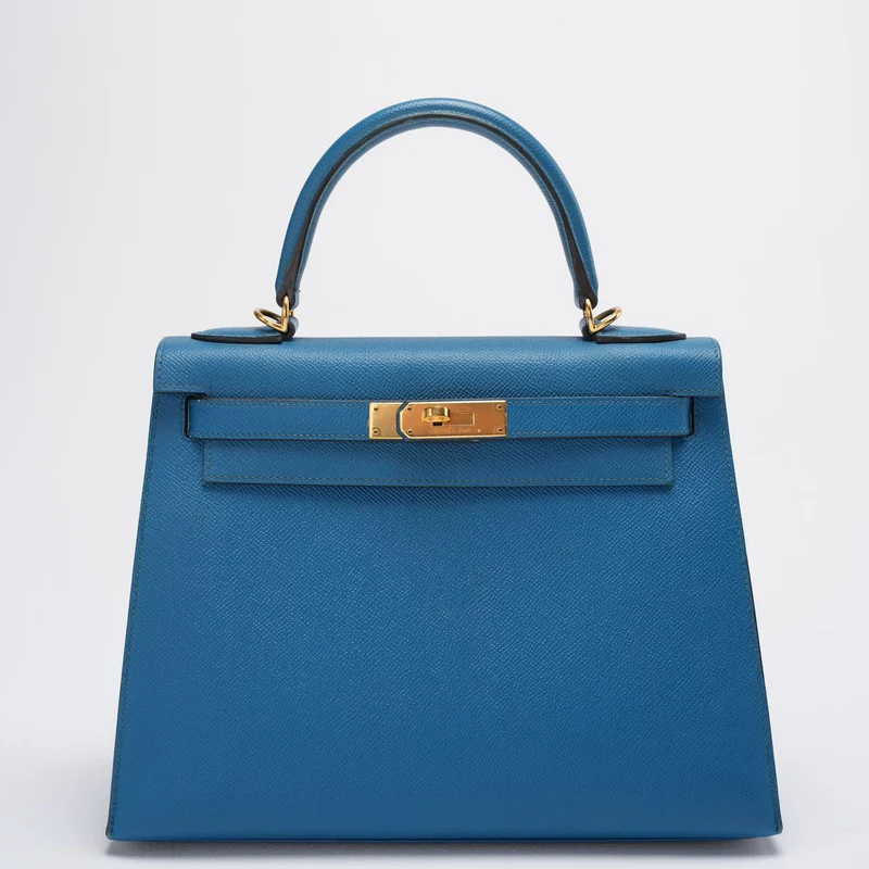 Hermes Kelly Sellier Tasche 28cm aus blauem Epsom-Leder mit goldener Hardware